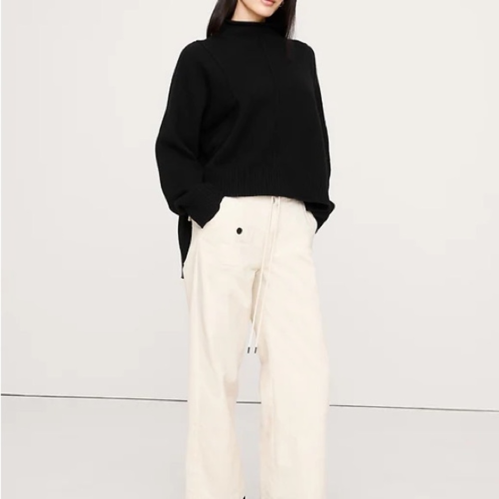Banana Republic Oversized Merino-Cotton High-Low Funnel-Neck Sweater in BLACK